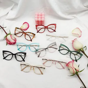 Montura de Gafas Ópticas Retro Ojo de Gato TR90 Antiluz Azul Para Mujeres Hombres Patillas de Metal Moda Gafas Transparentes Uso Diario