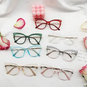 Monturas de gafas ojo de gato TR90 anti luz azul, elegantes y modernas para mujeres.
