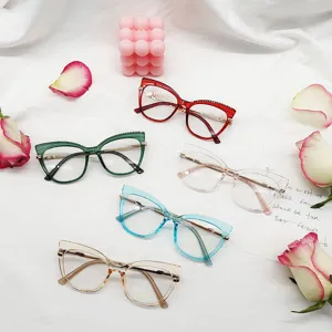 Monturas de gafas vintage ojo de gato anti luz azul TR90, óptica colorida de moda.