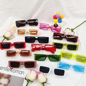 Trendy square sunglasses for women and men, stylish vintage eyewear collection with colorful frames.