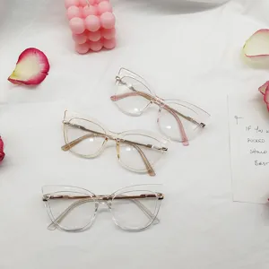 Montura de gafas retro ojo de gato anti luz azul TR90, gafas ópticas de metal de tendencia.