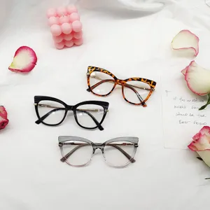 Monturas de gafas de ojo de gato TR90 anti luz azul moda vintage óptica clara