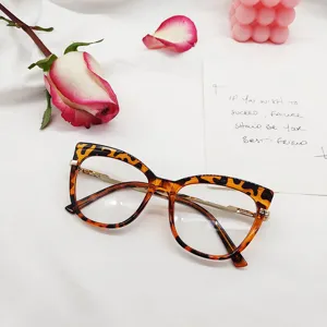 Montura de gafas luz azul ojo de gato leopardo retro vista detallada optica de moda