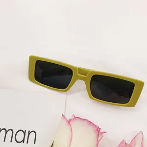 Avocado green matte square sunglasses detail closeup, trendy ins style fashion eyewear for women.