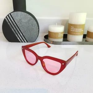 Red frame cat eye sunglasses with pink lenses for women fashion street style trendy eyewear