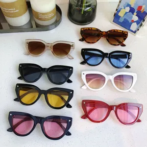 Stylish cat-eye sunglasses for women and men, retro small frame UV protection fashion eyewear.