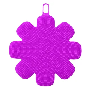 Violette Silikon Spülbürste, multifunktionales Küchenreinigungs-Pad mit praktischem Loch.