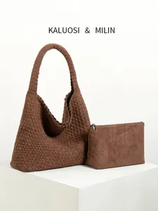 Retro Wildleder Gewebt Tragetasche Für Damen Große Kapazität Business Pendeln Unterarm Schultertasche Mode Lässige Hobo Handtasche