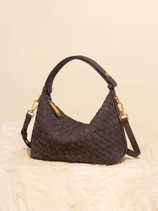 Retro Woven Hobo Shoulder Bag Suede Synthetic Leather Minimalist Dumpling Bag Large Capacity Crossbody Handbag For Women