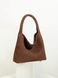 Braune gewebte Wildleder Hobo Schultertasche, stylische Retro Freizeit Pendler Tasche.