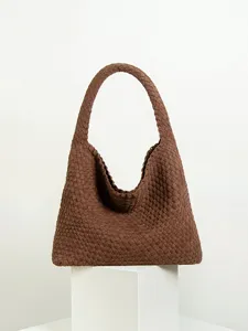 Braune gewebte Wildleder Umhängetasche, Vintage Hobo Tasche für Damen Freizeit Alltag.