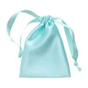 Lichtblauwe satijn zijde koord sieradenzakje geschenkverpackung opbergtas elegant