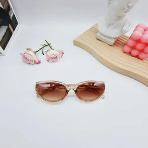 Lunettes de soleil cat-eye tendance avec verres dégradés bruns et monture transparente jelly.