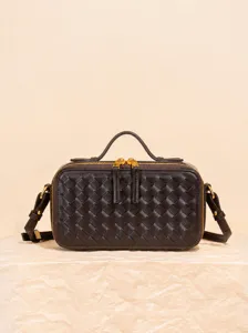 Sac Bandoulière Box Élégant en Cuir PU Tissé à la Main Pour Femmes Petit Sac à Épaule Carré Vintage Sac à Main Décontracté