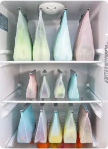 Sacchetti di conservazione in silicone riutilizzabili per frigorifero e cucina.