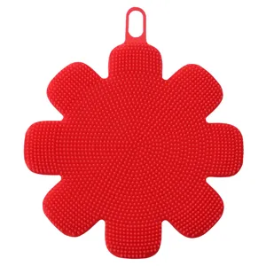 Rote Silikon Spülbürste blumenförmiger Küchenreiniger mit Aufhängeloch für einfache Reinigung.