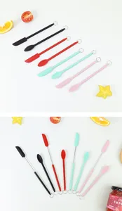 Mini silicone telescopic spatula and spoon set for jar, cosmetics, and kitchen cooking.