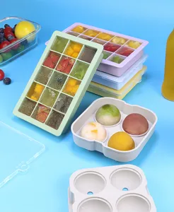 Silicone ice cube tray mold with lid, 15-grid and round ball maker for whiskey kitchen use.