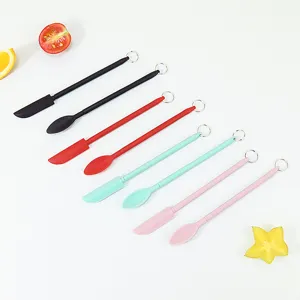 Mini silicone spatula spoon set for cosmetics and kitchen, portable with hanging ring.
