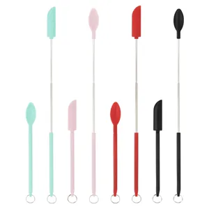 Mini Retractable Silicone Spatula and Spoon Set Small Makeup Jar Spatula Sauce Scraper Kitchen Baking Tool with Hanging Hole