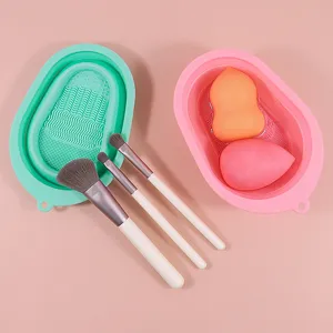 Foldable Silicone Makeup Brush Cleaning Mat Portable Cosmetic Brush Cleaner Pad Multi-Textured Makeup Tool Washing Pad