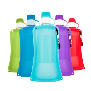 Portable Folding Silicone Water Bottle Outdoor Sports Cycling Leak Proof Collapsible Travel Drinkware With Carabiner