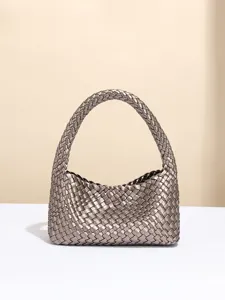 Handgemachte Geflochtene Leder Schultertasche Metallische Hobo Tasche Fruehling Sommer Handtasche