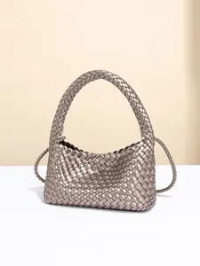 Handgemachte geflochtene Leder Umhängetasche metallic silber Hobo Tasche elegante Handtasche