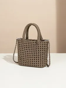 Sac à main tissé vintage pour femme élégant cabas poignée avec chaîne en métal