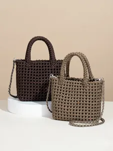 Sac à main tissé pour femme élégant cabas poignée supérieure avec chaîne vue principale