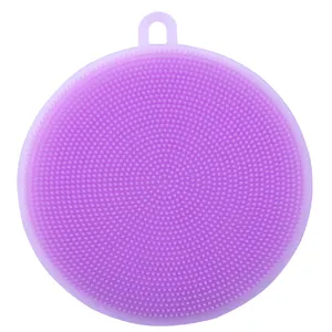 Silicone dish washing brush round kitchen cleaning scrubber with convenient hanging hole