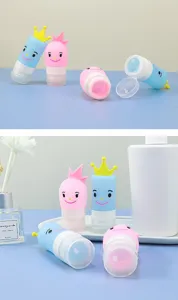 Portable silicone travel dispenser bottles set for shampoo and shower gel, cute crown design.
