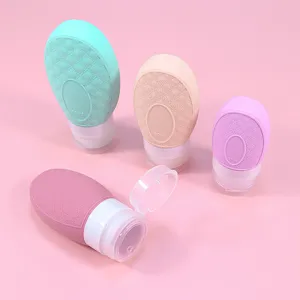 Silicone travel squeeze bottles set, leak-proof lotion containers for portable storage.