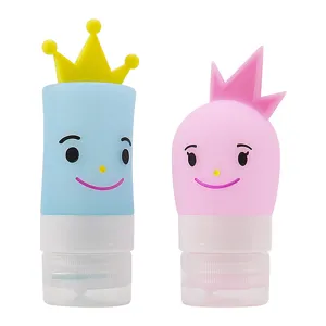 Portable silicone travel squeeze bottles with cute prince and princess crown designs for toiletries.
