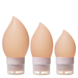 Portable silicone travel bottles set, squeeze dispensers for shampoo, lotion, and liquid soap.