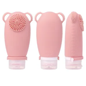 Silicone Travel Sub Bottle With Facial Cleansing Brush Portable Refillable Toiletries Container For Shampoo Lotion