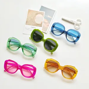 Trendy oversized round frame clear glasses for women, fashion Korean style decorative eyewear.