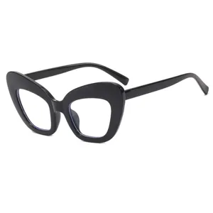 Oversized cat eye blue light blocking glasses for women, stylish black optical frame.