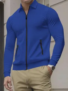 Gedetailleerd overzicht van heren casual wafelbreisel zip jas met zakken slank.