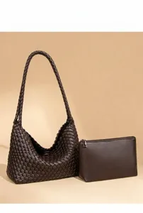 Bolso de hombro hobo tejido a mano, bolso de cuero suave para la axila con bolsita.