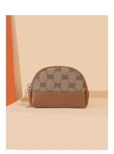 Mini semi-circular coin purse with brown PU leather trim and chic monogram canvas pattern.