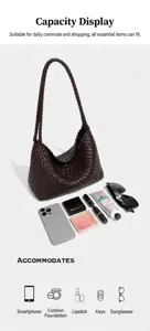 Bolso de hombro hobo de cuero trenzado marrón oscuro, elegante bolso suave para uso diario y trabajo.