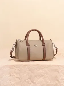 Petit Sac Boston Étanche en Nylon Sac Bandoulière Élégant Bicolore Sac à Main Cylindrique