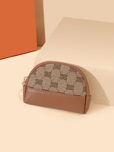 Vintage mini half-moon zipper coin purse brown monogram wallet for daily use women