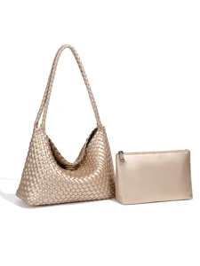 Bolso de hombro tejido metálico y conjunto de bolso de mano a juego para mujer bolso hobo elegante.