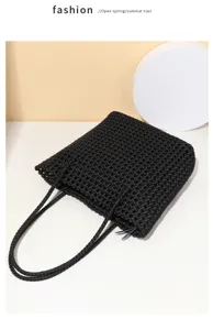 Sac cabas tisse noir grande capacite sac a epaule style minimaliste mode quotidienne