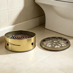 Stainless steel mosquito coil holder with flower hollow lid and handle for home use detail shot.
