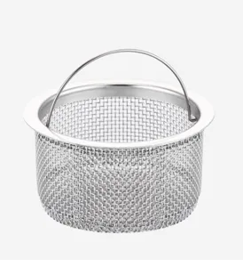 Panier filtre d'évier en acier inoxydable, vue détaillée, maille fine pour évier de cuisine.