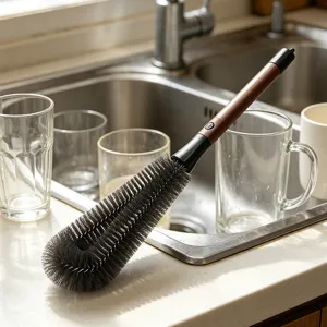 Multifunctional Long Handle Bottle Brush Two In One Gap Cleaning Brush Walnut Color Cup Cleaning Brush