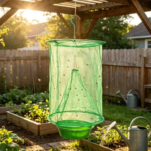 Trampa para Moscas Colgante Plegable Jaula de Red de Captura para Exteriores Herramienta de Control de Plagas de Jardín Con Recipiente de Plástico